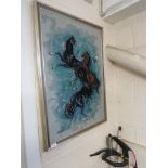 FRAMED TAPESTRY NEEDLEWORK OF HORSES