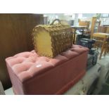UPHOLSTERED BLANKET BOX TOGETHER WITH A WICKER CAT BASKET