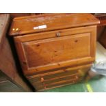 HONEY PINE THREE-DRAWER BUREAU WITH ILLUMINATION (NEEDS REWIRING)