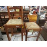 TWO HONEY PINE STOOLS WITH BRUSH WOVEN SEATS