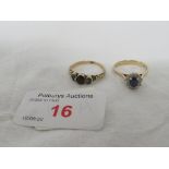 A DRESS RING SET WITH A SMALL SAPPHIRE (ABOUT 4.5MM X 3MM) SURROUNDED BY TWELVE VERY SMALL DIAMONDS,