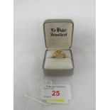 18 CARAT GOLD RING ENGRAVED WITH A ROW OF THREE HEARTS AND FOLIAGE, BRITISH HALLMARKS, 5.8G, WITH