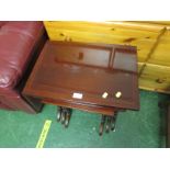 REPRODUCTION MAHOGANY VENEERED NEST OF THREE OCCASIONAL TABLES