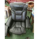 BLACK LEATHER EFFECT SWIVEL CHAIR AND MATCHING FOOTSTOOL (AF)