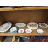 ONE SHELF OF DECORATIVE CHINA INCLUDING A W&R CARLTONWARE BABY'S PLATE AND MINTON MARLOW BOWL