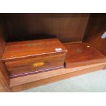 BANDED INLAID MAHOGONY LIFT TOP BOX TOGETHER WITH A MAHOGANY CUTLERY BOX NO CONTENTS