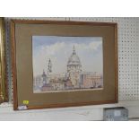 FRAMED AND MOUNTED WATERCOLOUR OF ST PAULS CATHEDRAL SIGNED ROOPE 71 LOWER RIGHT