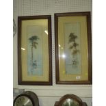 PAIR OF ABSTRACT WATERCOLOURS OF TREES, INITIALLED M.O.N.O, GLAZED AND IN OAK FRAMES