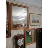 TWO RECTANGULAR WALL MIRRORS IN PINE FRAMES