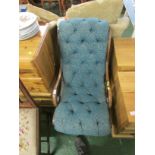 MAHOGANY ROCKING CHAIR WITH BUTTON BACK UPHOLSTERY, CIRCA 1900 (AF)