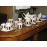 DAVENPORT CHINA CUPS AND SAUCERS IN BLUE, CREAM AND GILT, TOGETHER WITH OTHER DECORATIVE CHINA