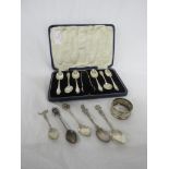 SET OF SIX BIRMINGHAM SILVER TEASPOONS AND PAIR OF SUGAR NIPS IN PRESENTATION BOX TOGETHER WITH