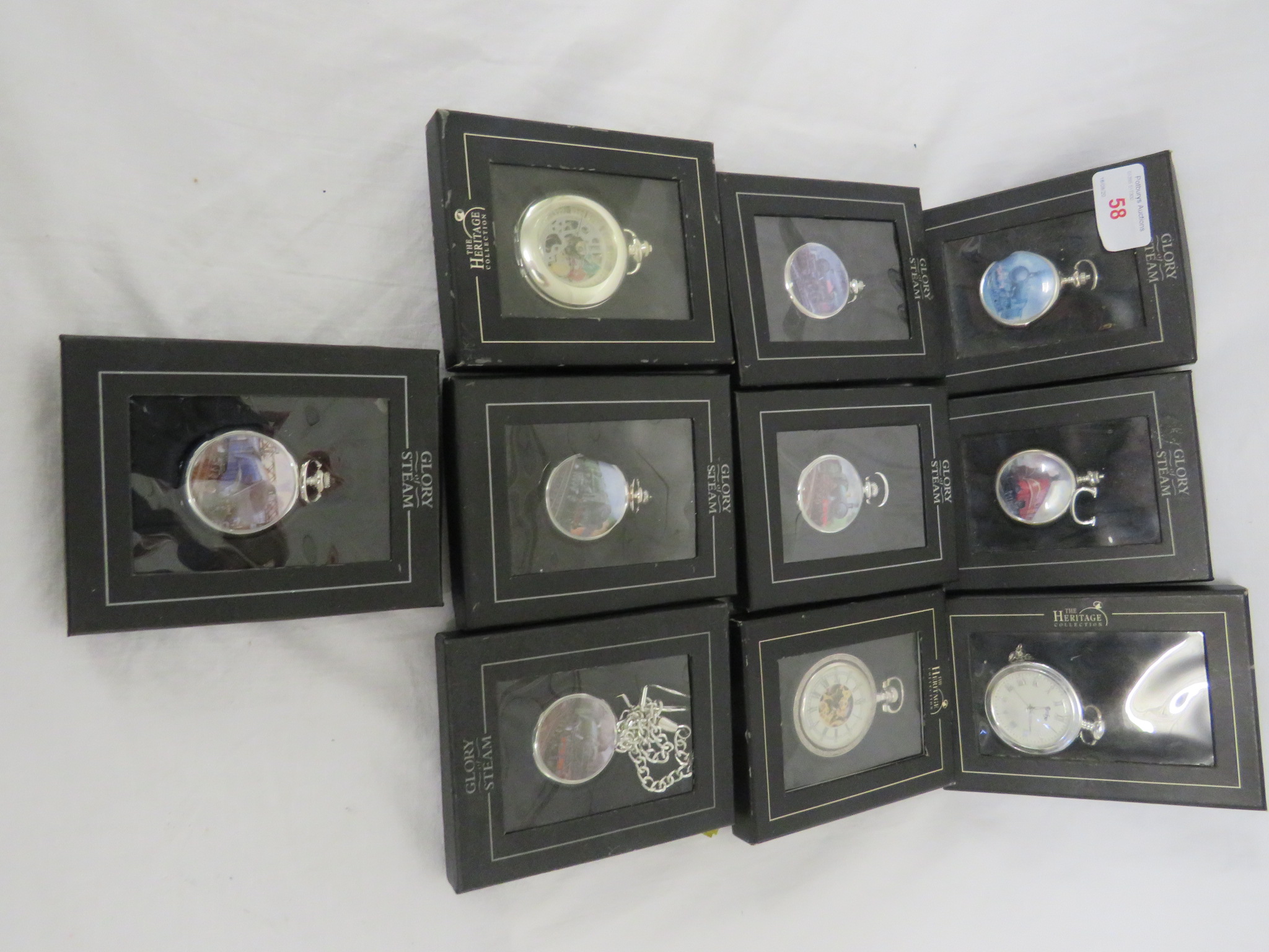 TEN BOXED ATLAS EDITIONS COLLECTABLE POCKET WATCHES