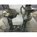 SILVER PLATED TEAPOT AND PEWTER JUG (AF)