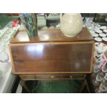 MAHOGANY FALL-FRONT INLAID WRITING DESK WITH GILT BRASS GALLERY TO TOP AND SINGLE DRAWER BENEATH