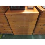 LIGHT WOOD VENEERED CHEST OF FIVE DRAWERS