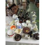 CHINA AND POTTERY WARE INCLUDING DENBY, 2.5 PINT TEAPOT, JUG, VASE, MUGS, DISHES AND OTHER ITEMS