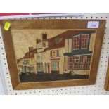 WOODEN INLAY PICTURE OF A STREET SCENE