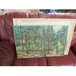 UNFRAMED OIL ON CANVAS WOODLAND SCENE SIGNED LANSDELL LOWER RIGHT, AND AN ACRYLIC ON BOARD OF