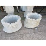 PAIR OF COMPOSITE STONE SMALL SACK SHAPED PLANTERS