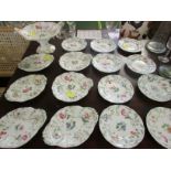 MINIATURE PORCELAIN PLATES, DISHES AND BOWL ON FOOT DECORATED WITH FLOWERS, NUMBERED 9513