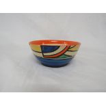 CLARICE CLIFF BIZARRE HAND PAINTED BOWL, BLUE ORANGE YELLOW AND GREEN ABSTRACT PATTERN, HEIGHT