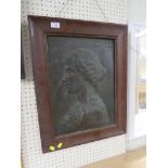 EMBOSSED COPPER PORTRAIT OF A WOMAN TITLED ETHEL MOUNTED IN AN OAK FRAME