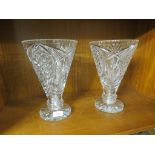 PAIR OF MOULDED GLASS CONICAL VASES