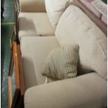 BEIGE UPHOLSTERED THREE-SEATER SOFA AND MATCHING ARMCHAIR