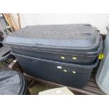 TWO LARGE PLASTIC WHEELED STORAGE BOXES