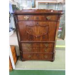 VICTORIAN MAHOGANY SECRETAIRE WITH CORNICED TOP, CANTED CORNERS AND A SINGLE DRAWER OVER THE MOULDED