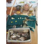 BONE HANDLED SILVER-PLATED FISH EATERS, FISH SERVERS, OTHER PLATED AND STAINLESS CUTLERY TOGETHER