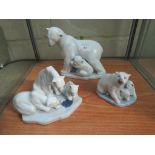 THREE LLADRO FIGURAL GROUPS OF POLAR BEARS AND CUBS