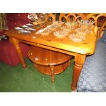 REGENT PINE RECTANGULAR KITCHEN TABLE WITH SINGLE CUTLERY DRAWER, TOGETHER WITH SIX CHAIRS (TIE ON