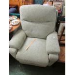 MANUALLY RECLINING ARMCHAIR IN PALE GREEN UPHOLSTERY