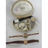 FOUR LADIES WRIST WATCHES INCLUDING ONE 9 CARAT GOLD CASED MECHANICAL WATCH TOGETHER WITH A FORTIS