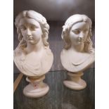 PAIR OF COPELAND PARIAN BUSTS TITLED SUMMER AND SPRING AND MARKED MALEMPRE