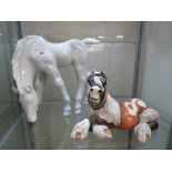 PORCELAIN FIGURE OF A HORSE MARKED MADE IN THE USRR TOGETHER WITH A NOVELTY FIGURE OF A HORSE