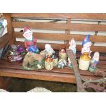 SELECTION OF GARDEN ORNAMENTS INCLUDING GNOMES TOGETHER WITH STONEWARE BOTTLES AND TEALIGHT LANTERNS
