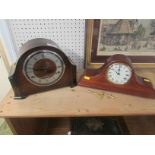 SEWILLS LIVERPOOL MAHOGANY CASE NAPOLEON MANTEL CLOCK WITH TWO KEYS, AND AN OAK CASED MANTEL CLOCK