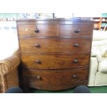 VICTORIAN MAHOGANY BOW FRONTED CHEST, TWO SHORT OVER THREE LONG DRAWERS