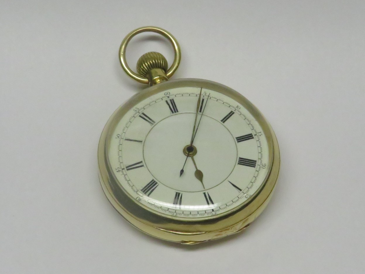 18 CARAT GOLD REPEATER OPEN FACE POCKET WATCH, ROMAN CHAPTER WITH OUTER CHAPTER NUMBERED AT FIVE - Image 4 of 4