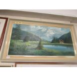 FRAMED OIL ON CANVAS OF ALPINE LANDSCAPE, SIGNED DE ROSA LOWER RIGHT, WITH RECEIPT FROM FRED