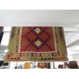 HAND KNOTTED WOOLEN PALE BROWN GROUND FLOOR RUG WITH GEOMETRIC PATTERN (205 X 159 CM)