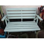 PALE BLUE PAINTED FOLDING WOODEN GARDEN BENCH SEAT