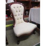 MAHOGONY BEDROOM CHAIR WITH PALE YELLOW UPHOLSTERY