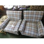 PAIR OF SMALL ARMCHAIRS IN TARTAN PATTERN UPHOLSTERY