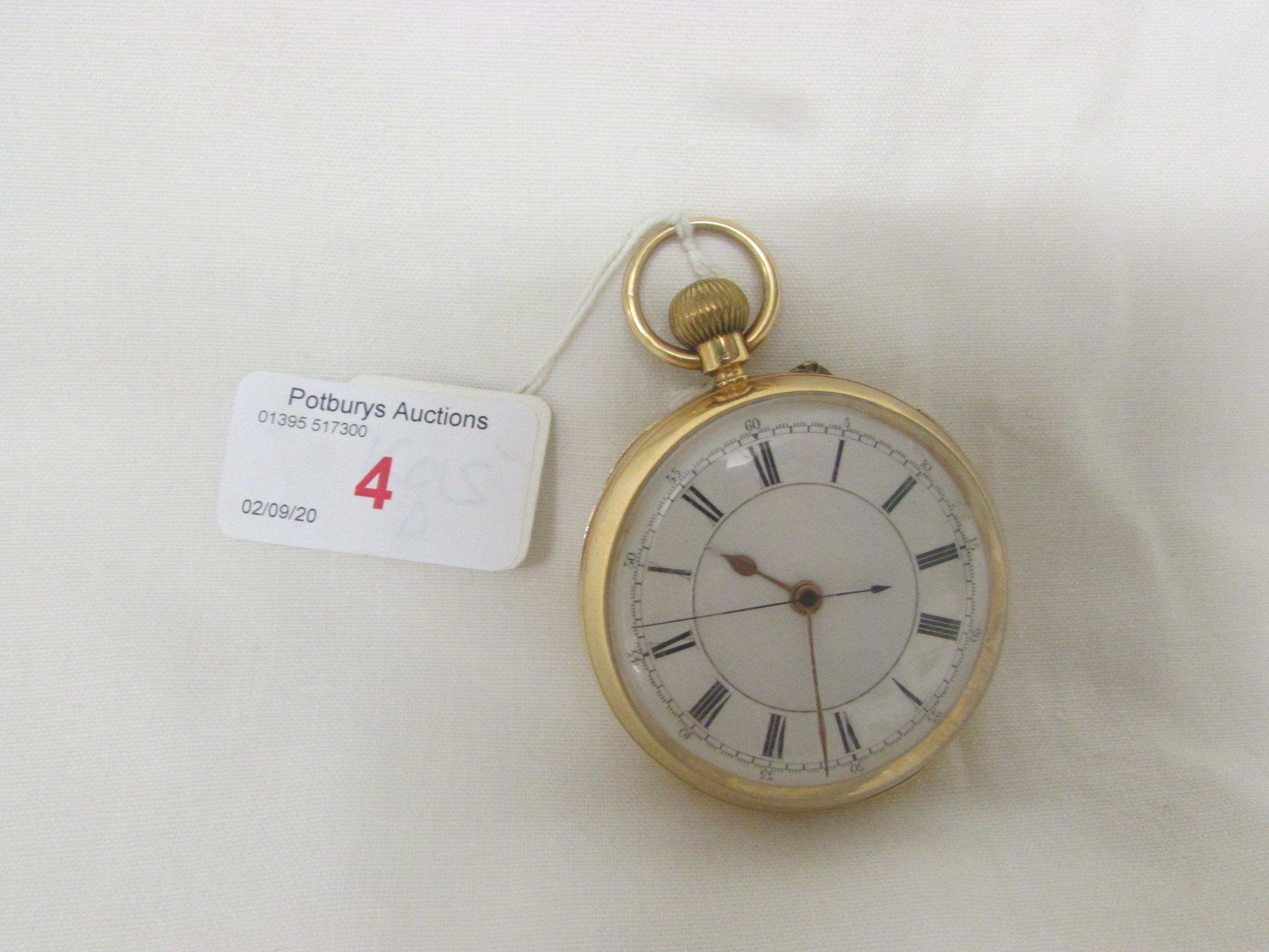 18 CARAT GOLD REPEATER OPEN FACE POCKET WATCH, ROMAN CHAPTER WITH OUTER CHAPTER NUMBERED AT FIVE