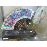 HAND PAINTED CHINESE FAN WITH FITTED CASE, AND AN ORIENTAL FAN