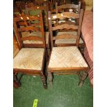 SET OF FOUR OAK FRAMED LADDER BACK WITH DROP-IN SEAT PADS